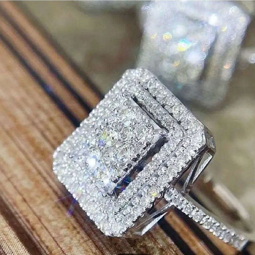 CZ Halo silver ring size 9